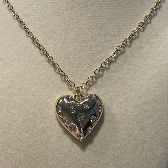 J. Crew Factory Pave Puffy Heart Necklace, Gold - NWT - Picture 2 of 5